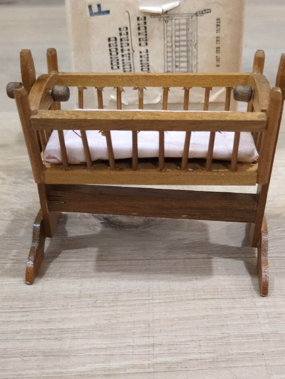 Colonial Cradle - Cream With Pink Mattress. Doll House Size.